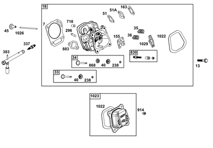 Cylinder Head Group Diagram and Parts List for 106232-0268-H1 100000 - 19Z999 Briggs and Stratton Engine